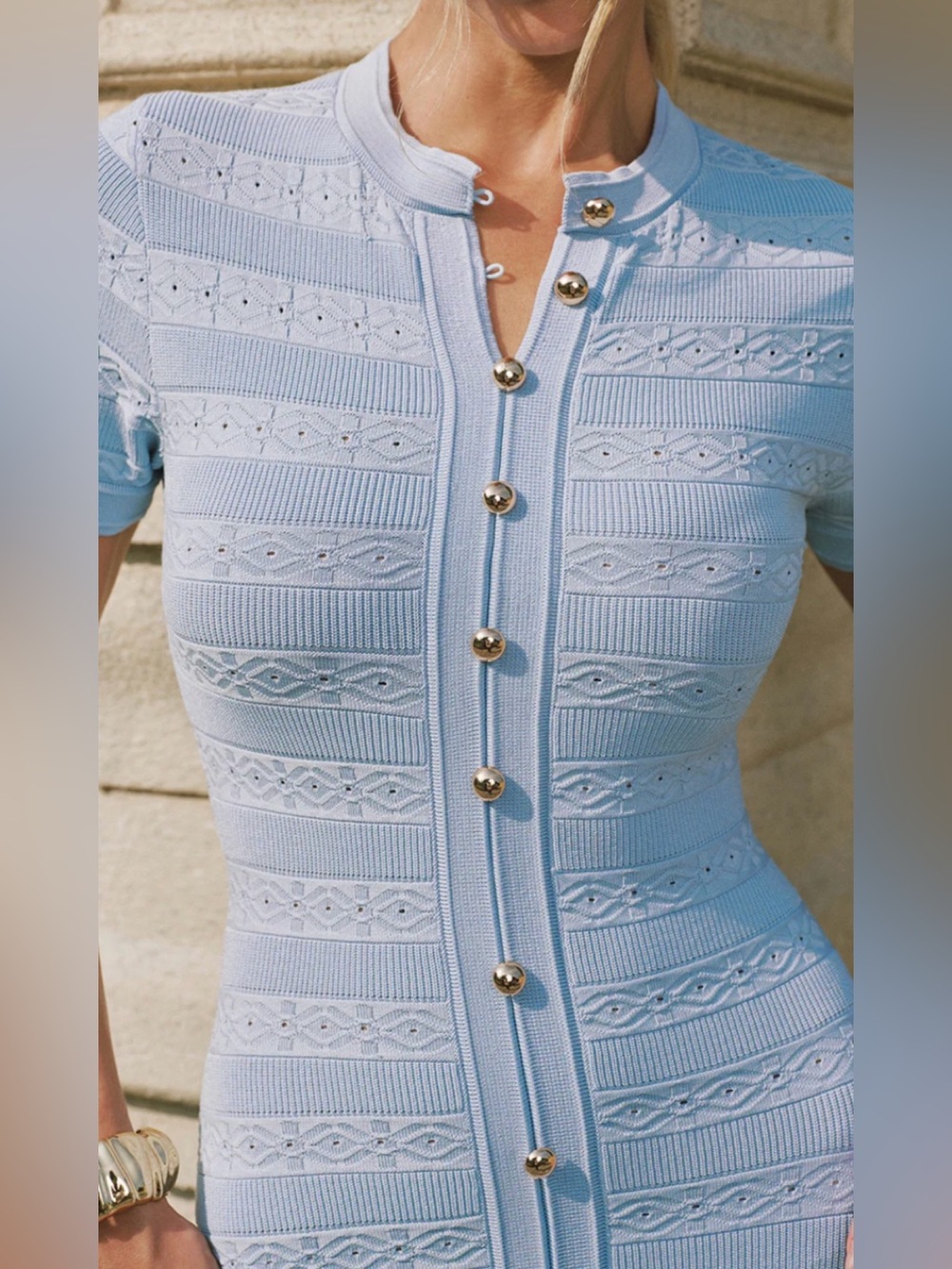 Commense Pale Blue Button-Front Knit Midi Dress - Picture 5 of 10